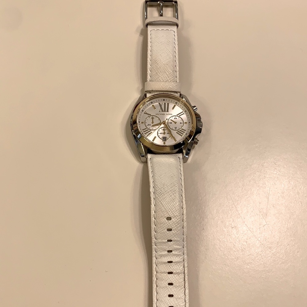 White leather silver and gold Michael Kors watch